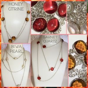 3x Honey Citrine Garnet Quartz BIWA Pearl Necklace